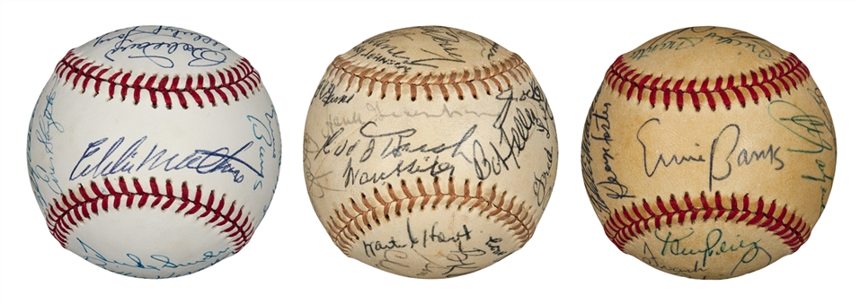 Lot of (3) Multi-Signed Hall of Famers Baseballs (65 HOF Signatures) (PSA/DNA)